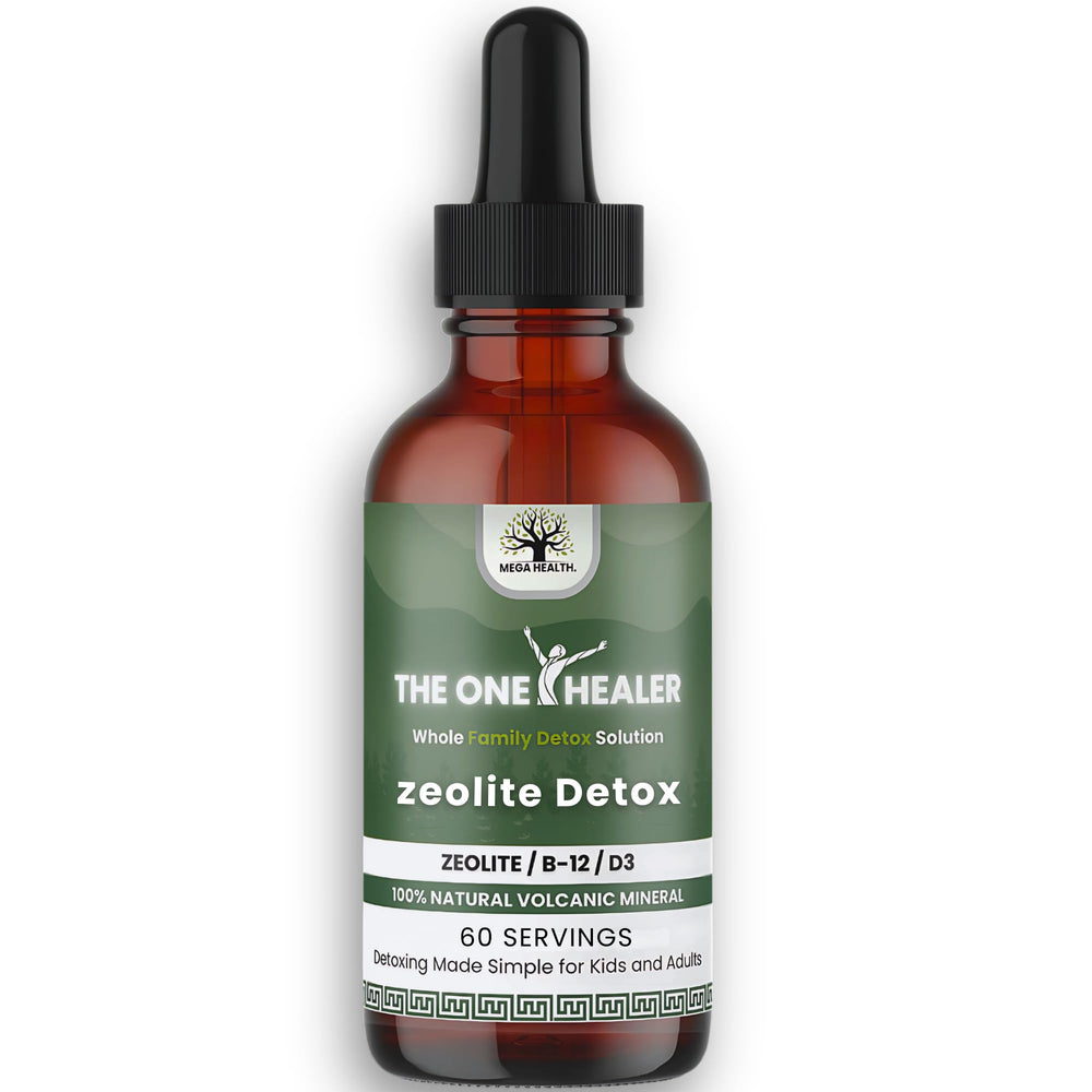 MEGA HEALTH The One Healer Zeolite Detox bottle shown for easy at-home detox routines.