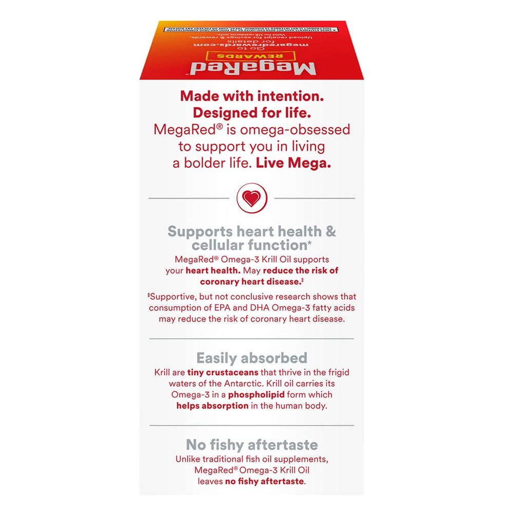 MegaRed Antarctic krill oil origin emphasizes sustainable source.