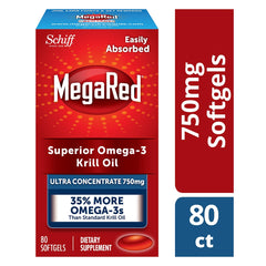 MegaRed omega-3 krill oil capsules for easy daily supplementation.