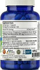 Mega Resveratrol bottle label close-up highlighting purity.