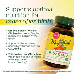 MegaFood Baby & Me 2 ingredients label highlights methylated folate and essential nutrients