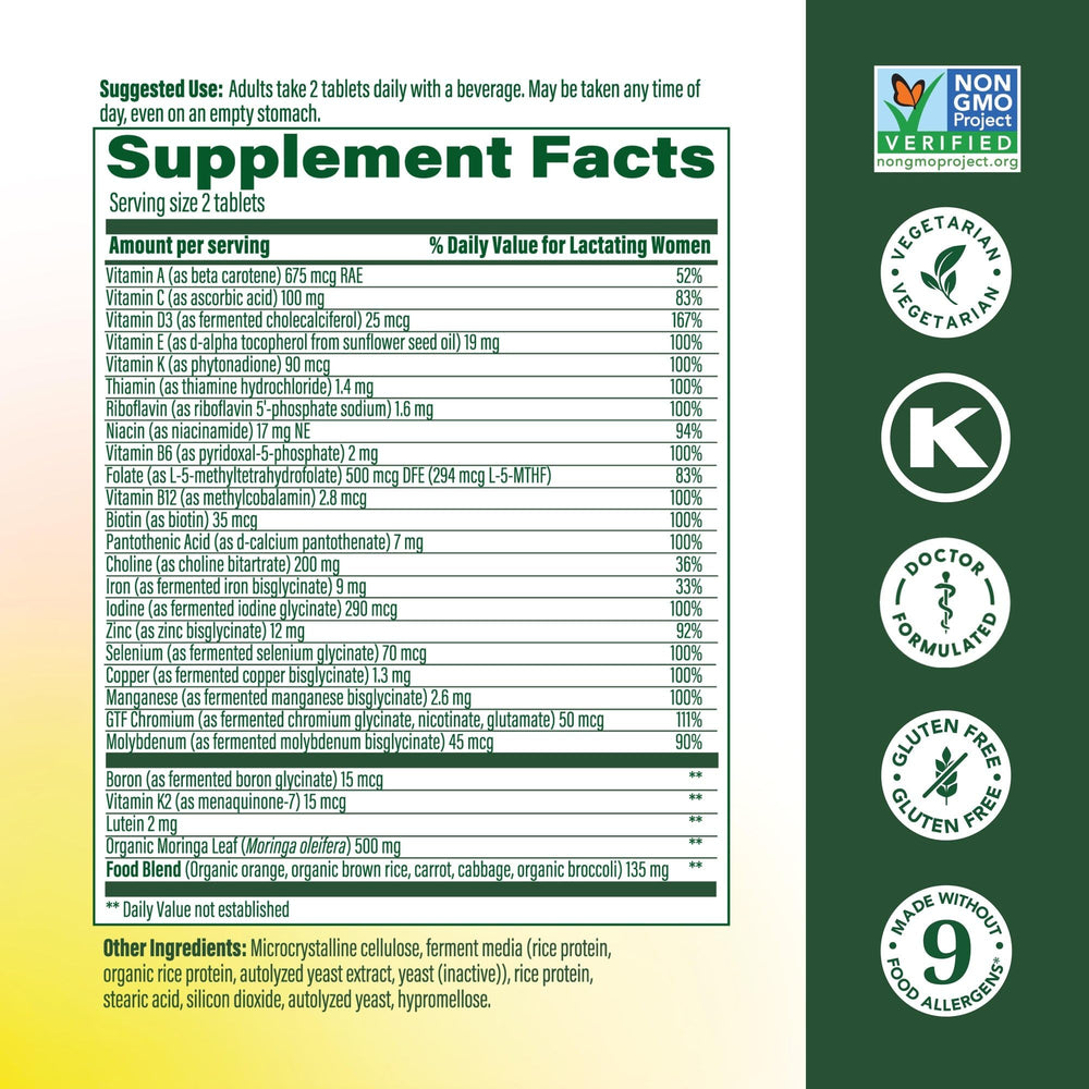 MegaFood Baby & Me 2 tablets daily use, a convenient two-per-serving dosage