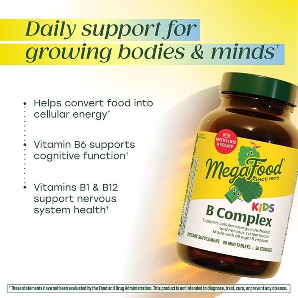 MegaFood Kids B Complex nutrition facts label with methylated B vitamins