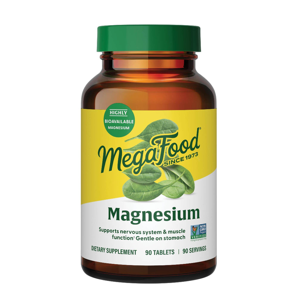MegaFood magnesium supplement bottle showing tablets for daily mineral support