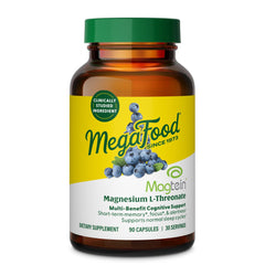 MegaFood Magtein bottle front with 90 capsules for daily cognitive support.