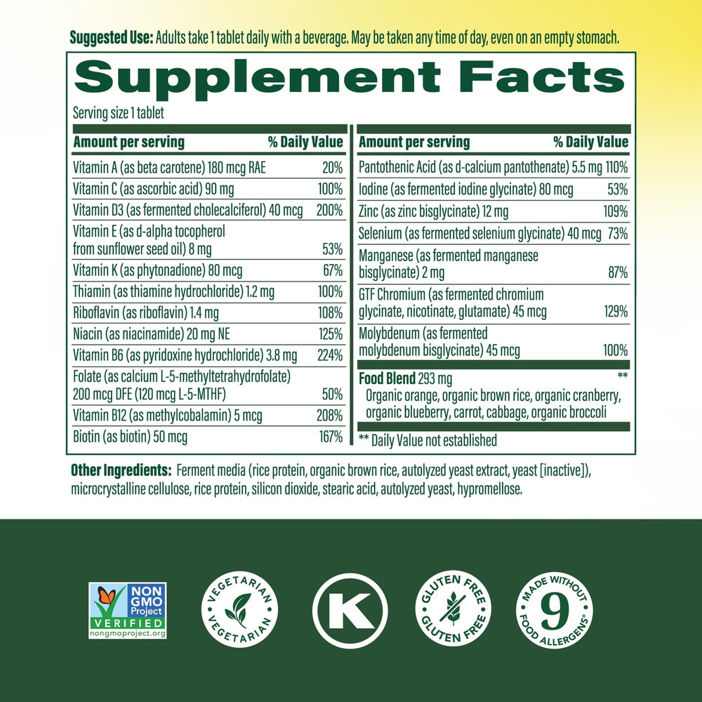 Close-up of MegaFood tablet highlighting methylated B12 for absorption