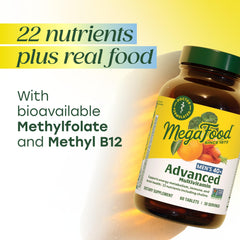 MegaFood Men 40+ bottle label showing vegetarian and gluten-free credentials.