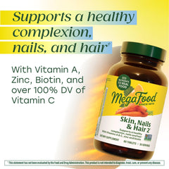 MegaFood Skin, Nails & Hair 2 vegan-label bottle highlighting allergen-free formulation.