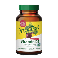 MegaFood Vitamin D3 2000IU bottle closeup for daily immune support.