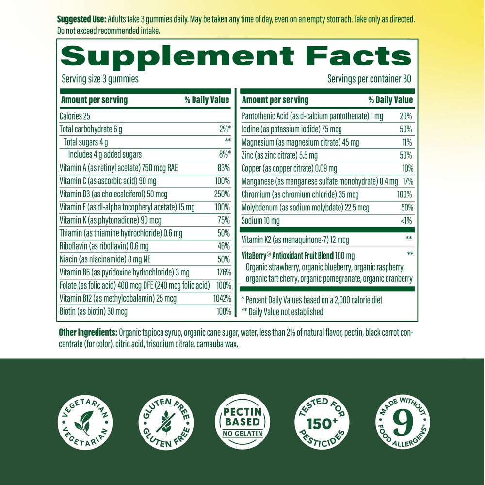 MegaFood Whole Body 55+ Men’s Multivitamins gummies in strawberry flavor for daily nutrition.