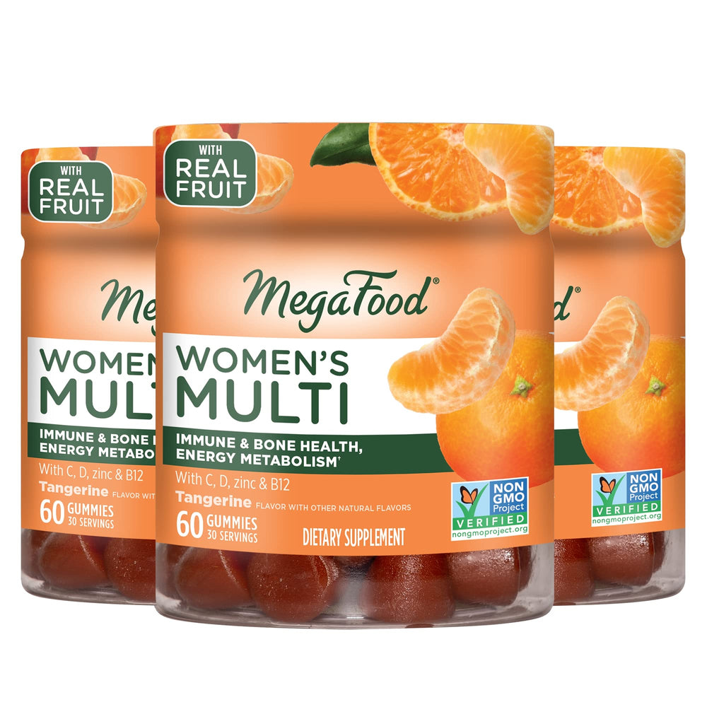 MegaFood Women's Multi Tangerine bottle front view highlighting immune and bone support.