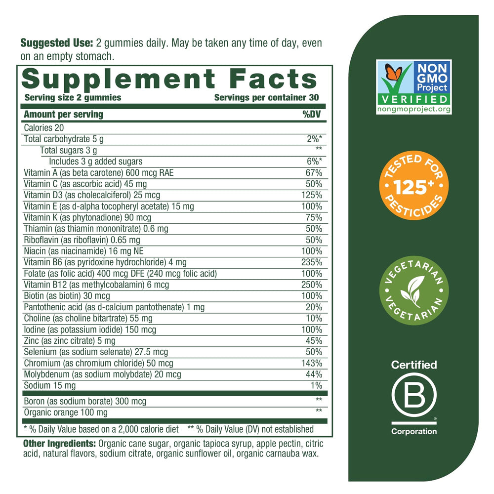 MegaFood Women's Multi label close-up showing vitamin details for bone health.