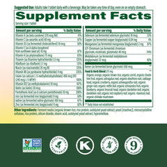 MegaFood Women’s Multivitamin label showing ingredients and nutrients at a glance