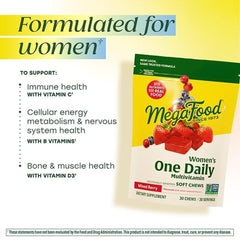 Close-up of MegaFood berry-flavored chews conveying tasty daily vitamin intake.