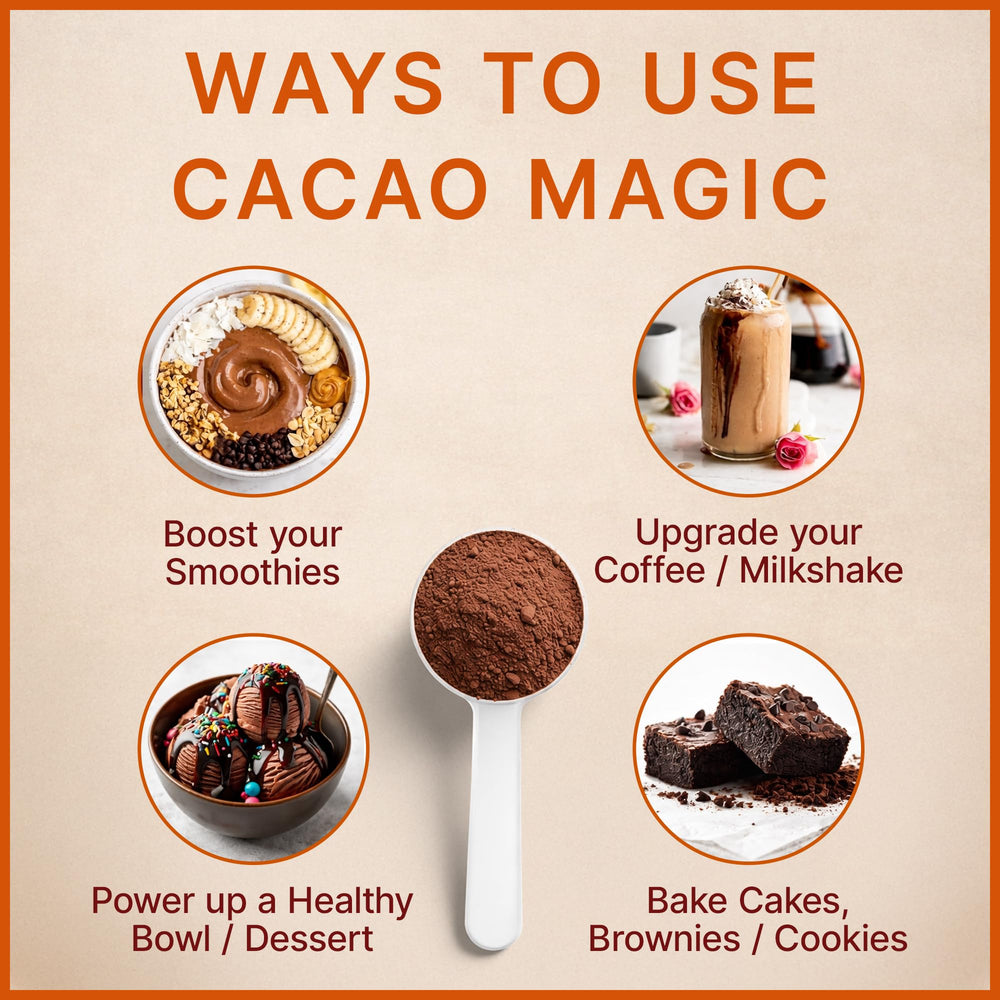 MEGAPLANTS Cacao Magic dessert-topping on yogurt or oats for extra flavor.