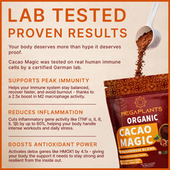 MEGAPLANTS Cacao Magic scoop measuring the blend for a quick boost.