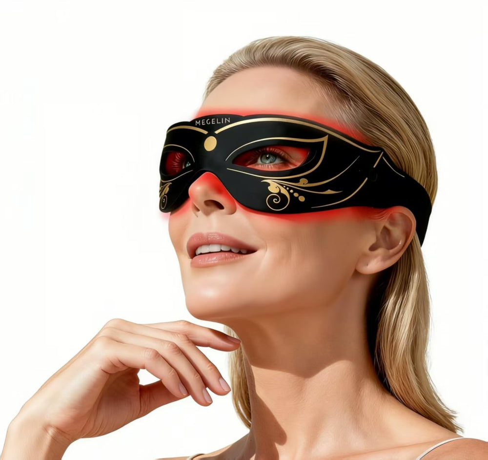MEGELIN red light eye mask front view reduces fatigue.