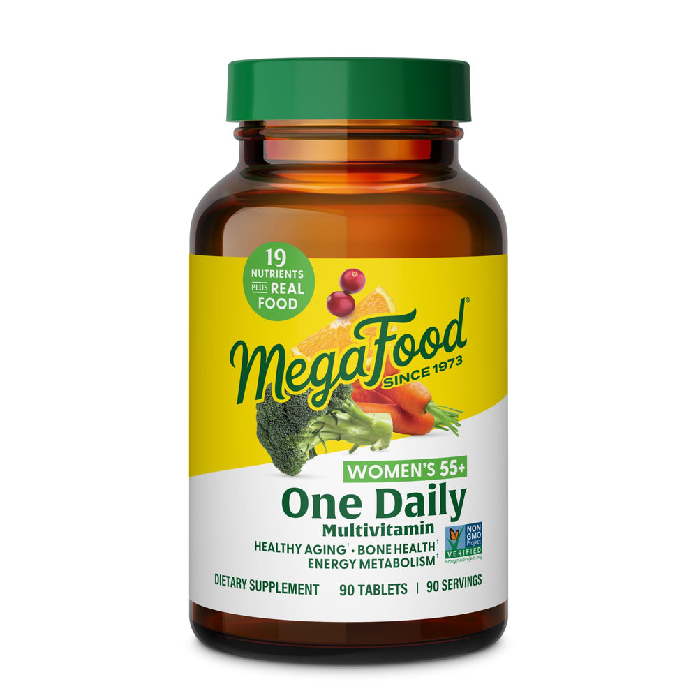 MegaFood Women 55+ bottle front view promoting daily wellness