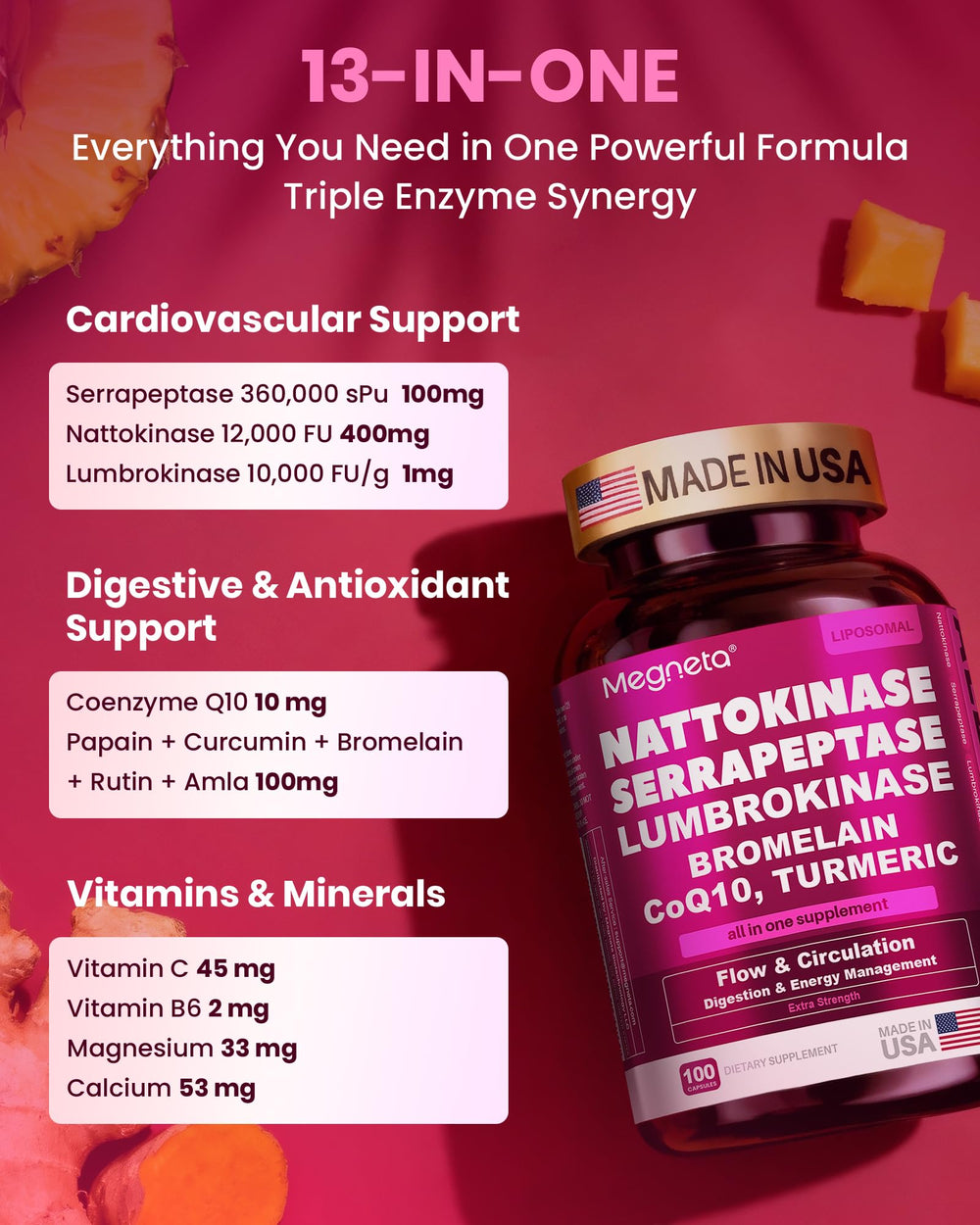 MEGNETA digestive complex with bromelain and papain enhances absorption