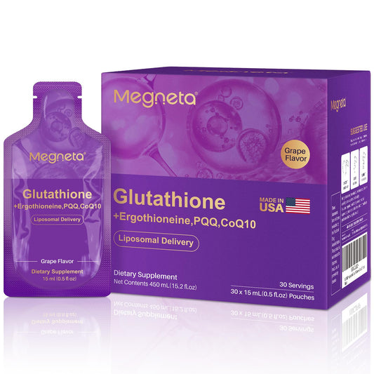MEGNETA Liposomal Glutathione pouch serving for on-the-go daily wellness.