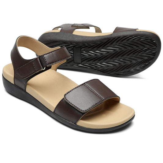 MEGNYA arch support leather slides with structured insole for long-day comfort.
