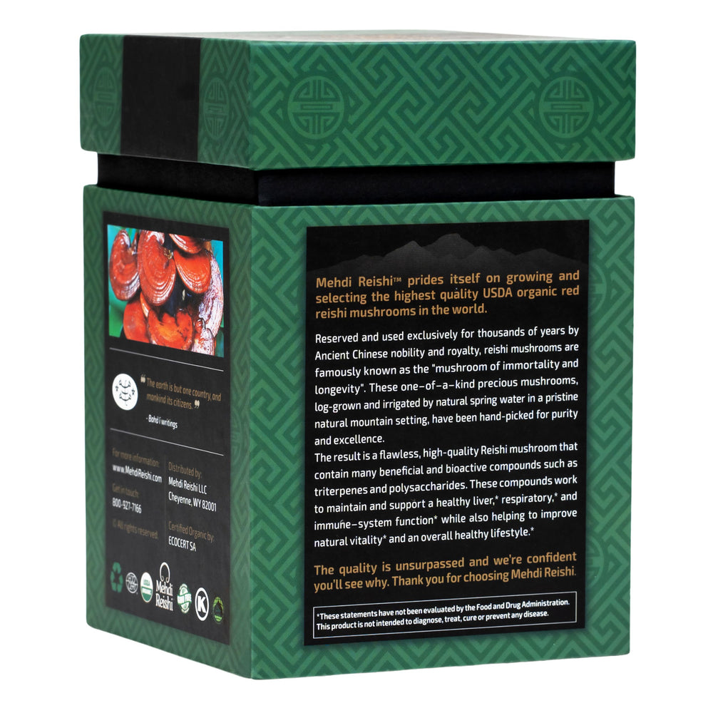 Mehdi Reishi extract powder with scoop for convenient daily use.