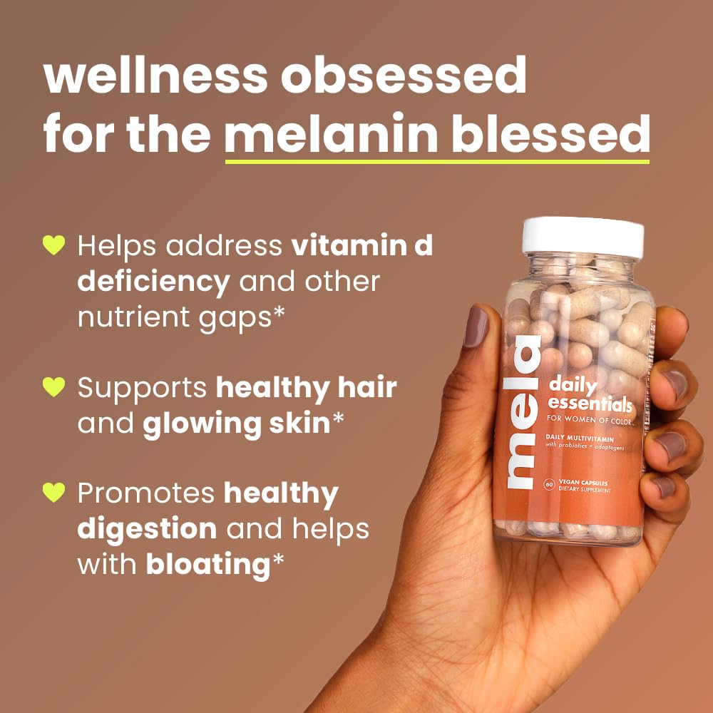 Mela Daily Essentials probiotic capsules image, illustrating gut and immune support potential.