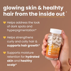 Closeup of Mela Daily Glow capsules highlighting silica and zinc for hair support