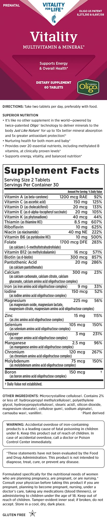 Melaleuca Vitality Prenatal Multivitamin tablets closeup, supports daily wellness.