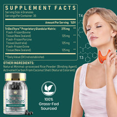TriDexThyro capsules close-up showing smooth bead texture for easy swallowing.