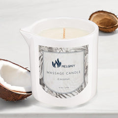 MELONY Coconut oil candle bottle closeup for relaxing aromatherapy