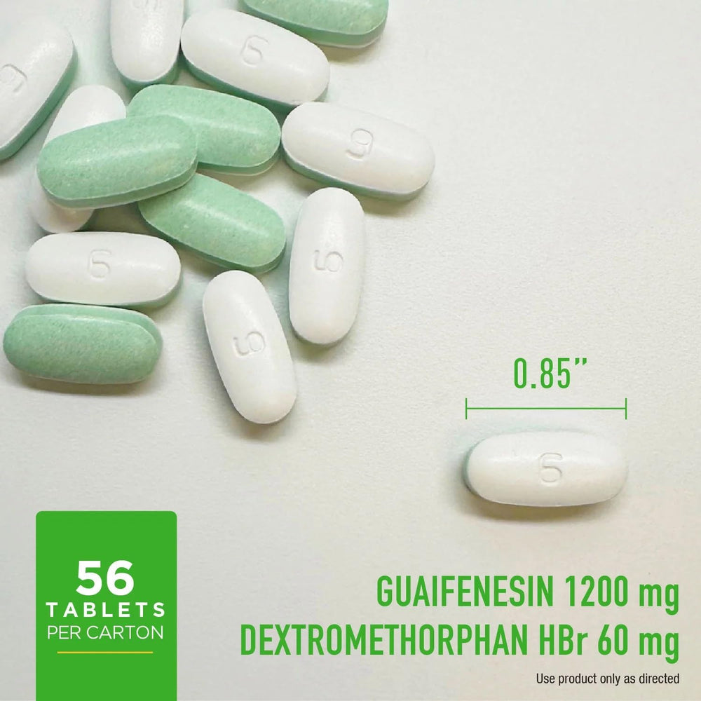 Close-up of Member’s Mark Mucus Relief DM tablets showing shape and size