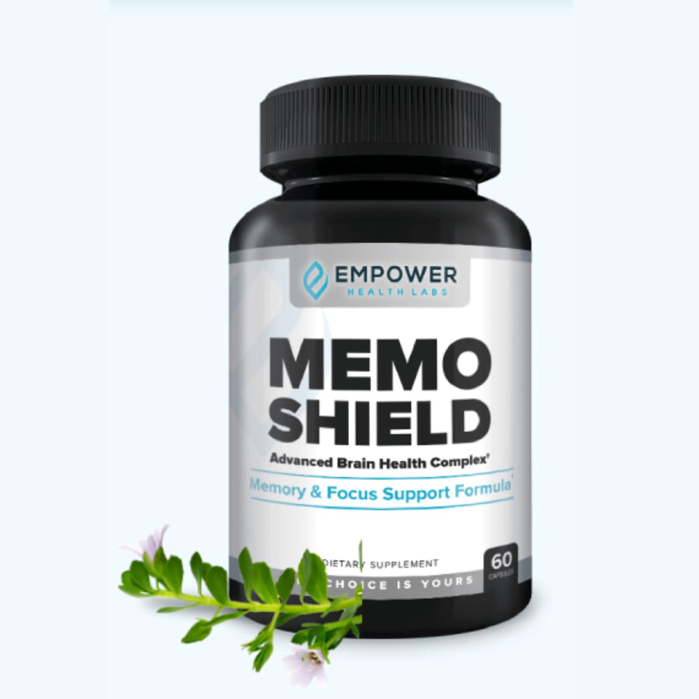 MemoShield capsules close-up showing Lions Mane Bacopa and Ginkgo blend.