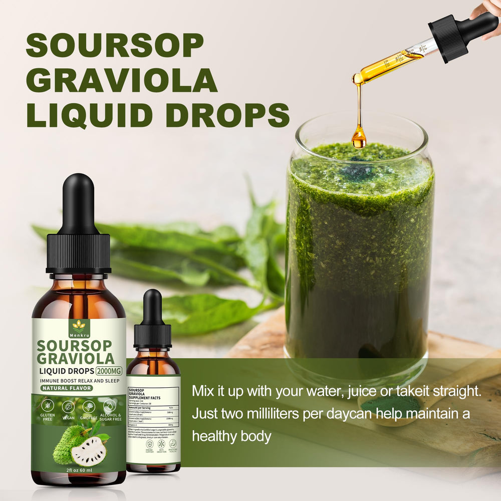 Fresh organic soursop leaves and fruit used in Menkru formula