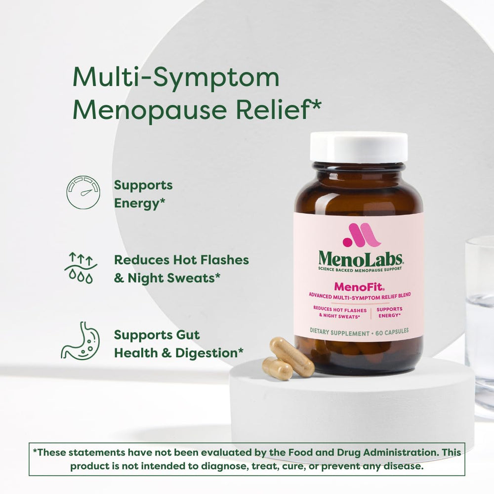 MenoFit label close-up with red clover and probiotic ingredients