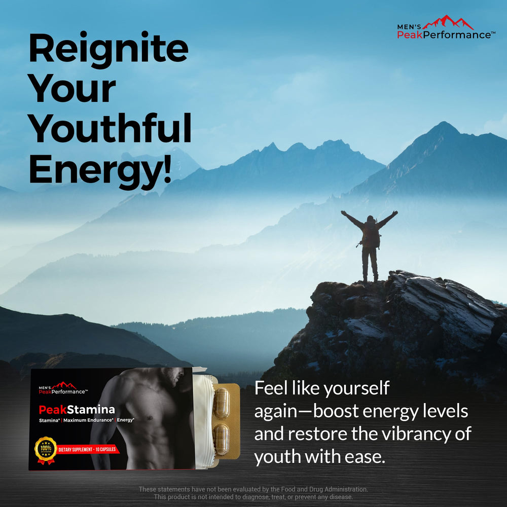 Gym scene with MEN'S PeakPerformance promoting athletic performance support.