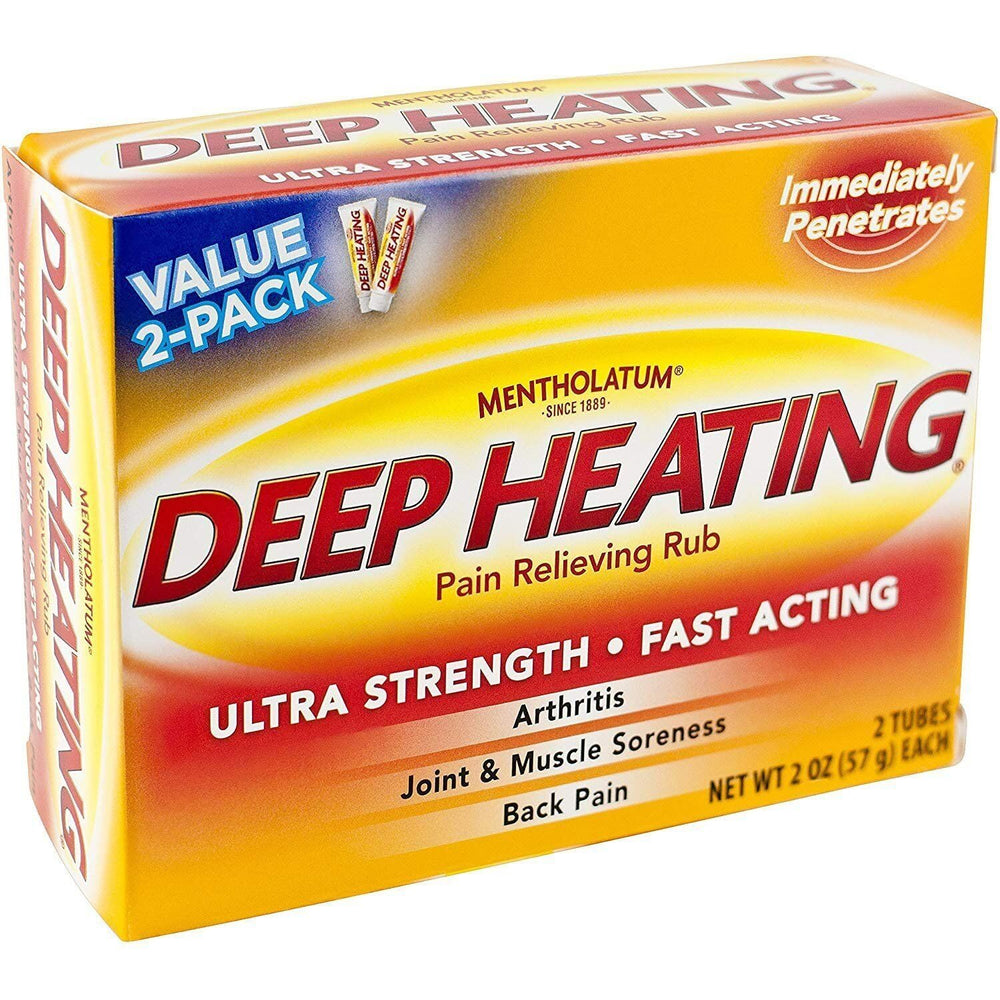 Mentholatum Deep Heating Rub 2 oz tubes side angle for easy grip