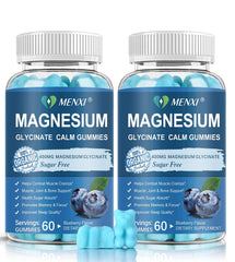 MenXI Magnesium Gummies blueberry bottle showcase easy daily calming support with blueberry flavor.