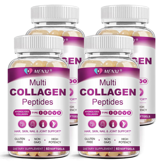 MENXI multi collagen softgel bottle shows convenient daily support for skin, hair, nails, and joints.