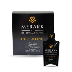 Merakk coconut oil pulling sachet ready for on-the-go oral care.