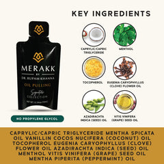 Merakk oil-pulling swirl-action demonstrates convenient mouth rinse during routine.