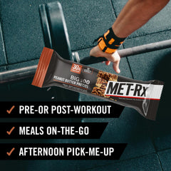MET-Rx Big 100 bar in gym bag ready for pre or post workout.