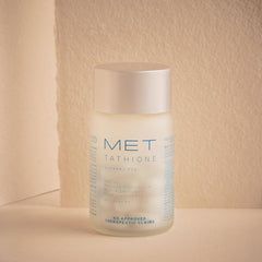 Met Tathione capsules closeup emphasizing reduced glutathione benefits.