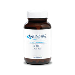 Metabolic Maintenance 5-HTP bottle front showing 100 mg capsules for daily balance.