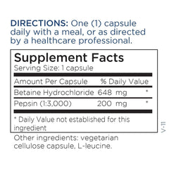Metabolic Maintenance Betaine HCl + Pepsin capsule closeup emphasizes vegetarian capsules.