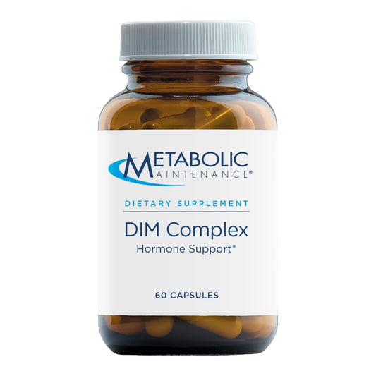 Metabolic Maintenance DIM Complex bottle with capsules suggesting daily estrogen support