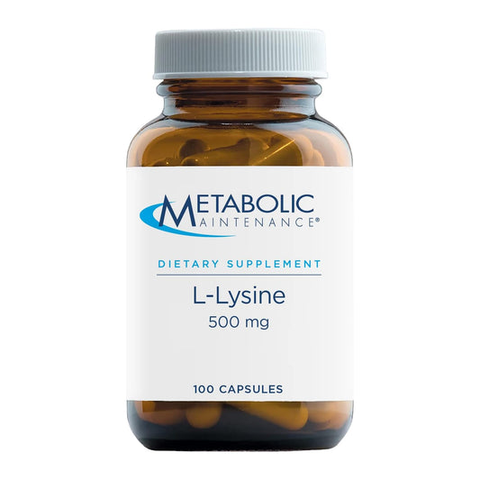 Metabolic Maintenance L-Lysine 500mg bottle supports essential amino acid intake.
