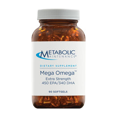 Metabolic Maintenance Mega Omega Extra Strength bottle highlights concentrated EPA and DHA for heart and brain support.