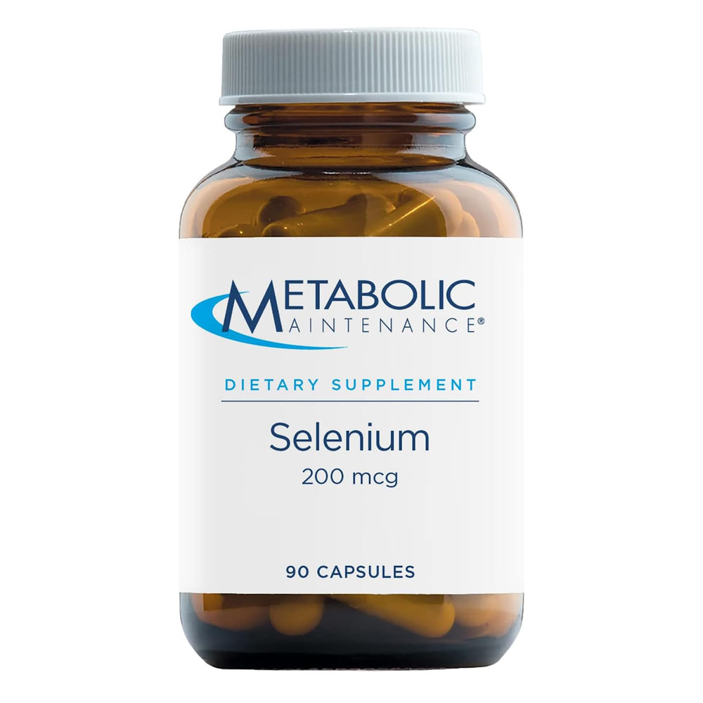 Metabolic Maintenance Selenium bottle with 200 mcg capsules for thyroid health.