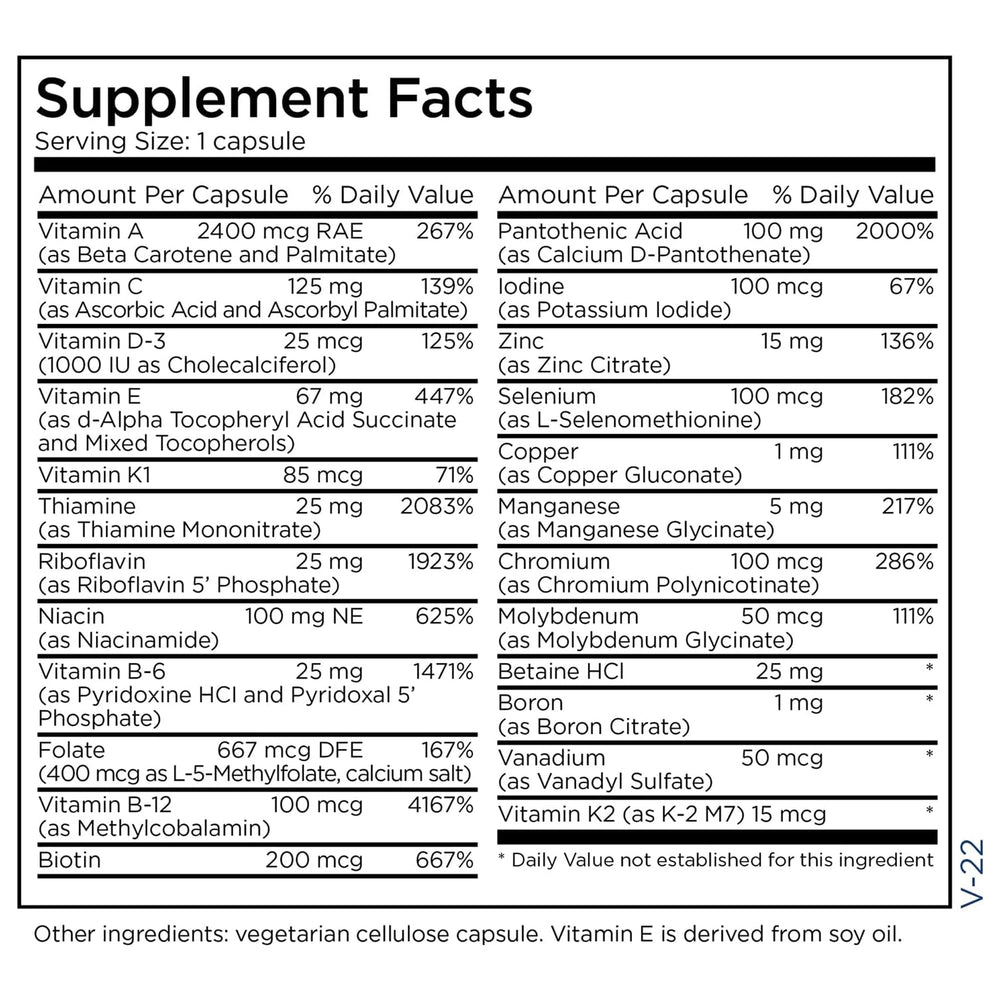 Metabolic Maintenance The Big One ingredients panel spotlights folate and B vitamins.